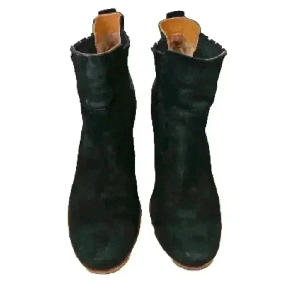 KORK-EASE Women's Black Suede Chandra Stacked Wooden Heel Boot 8